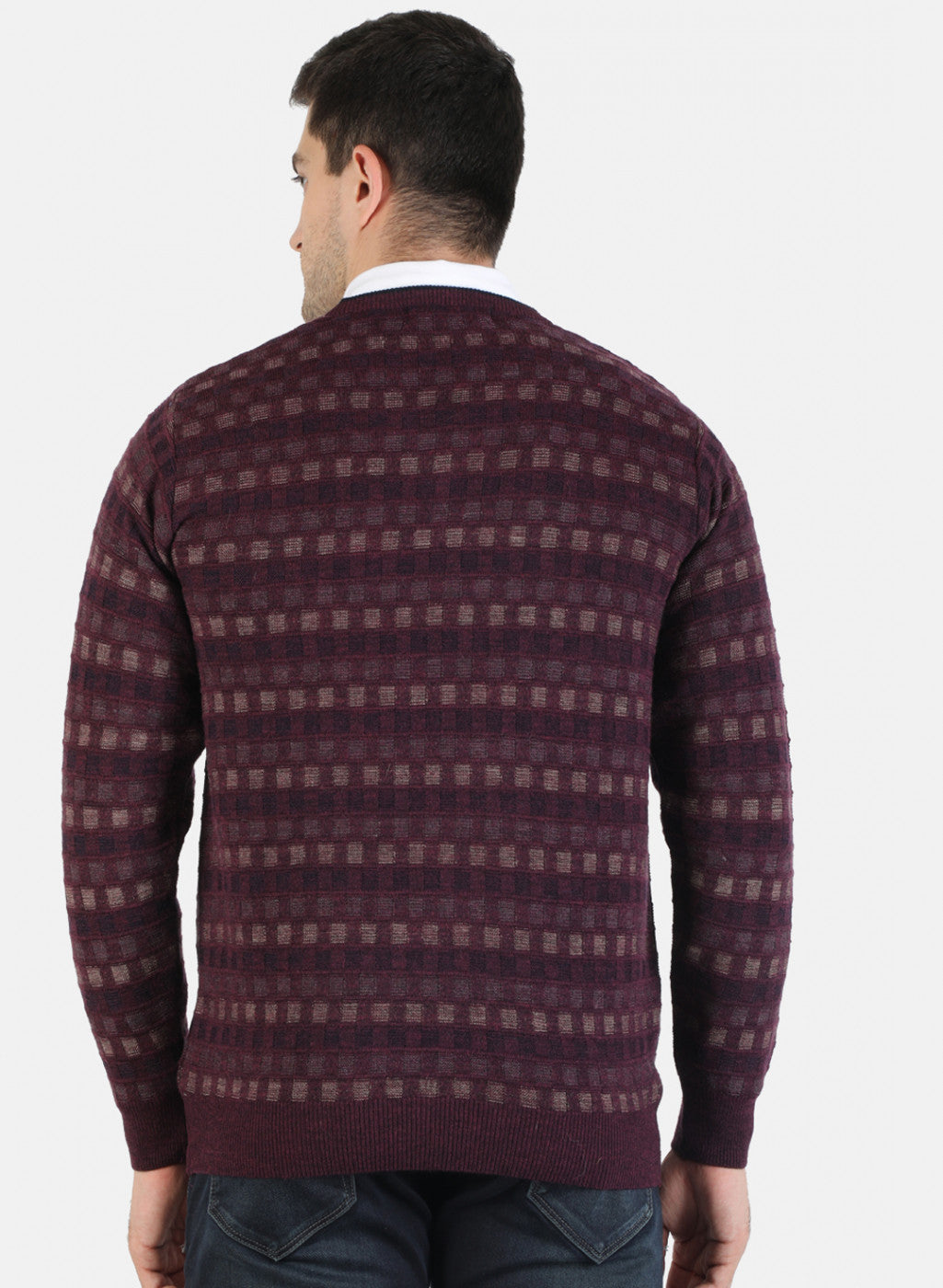 Men Red Self Pullover