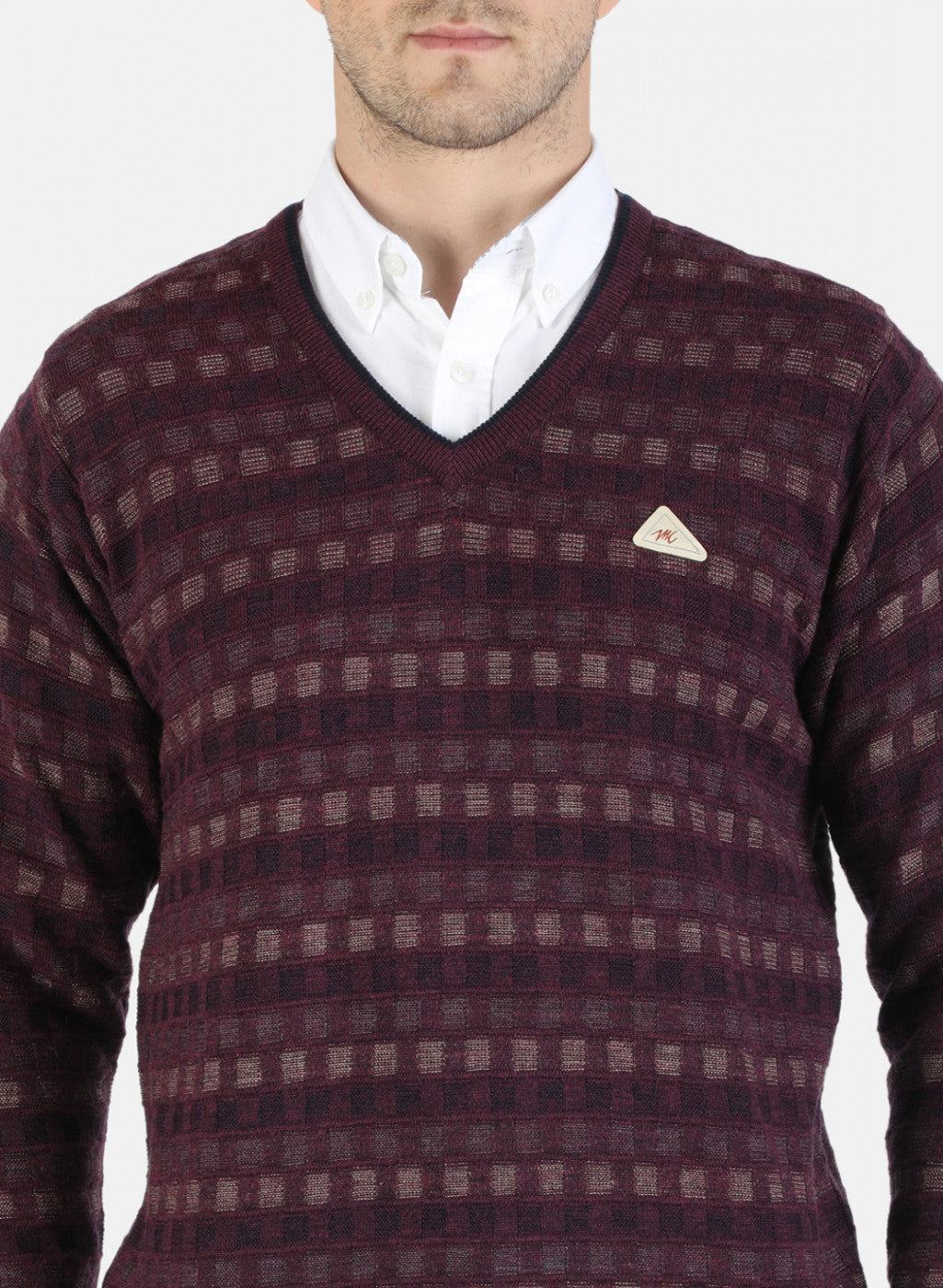 Men Red Self Pullover