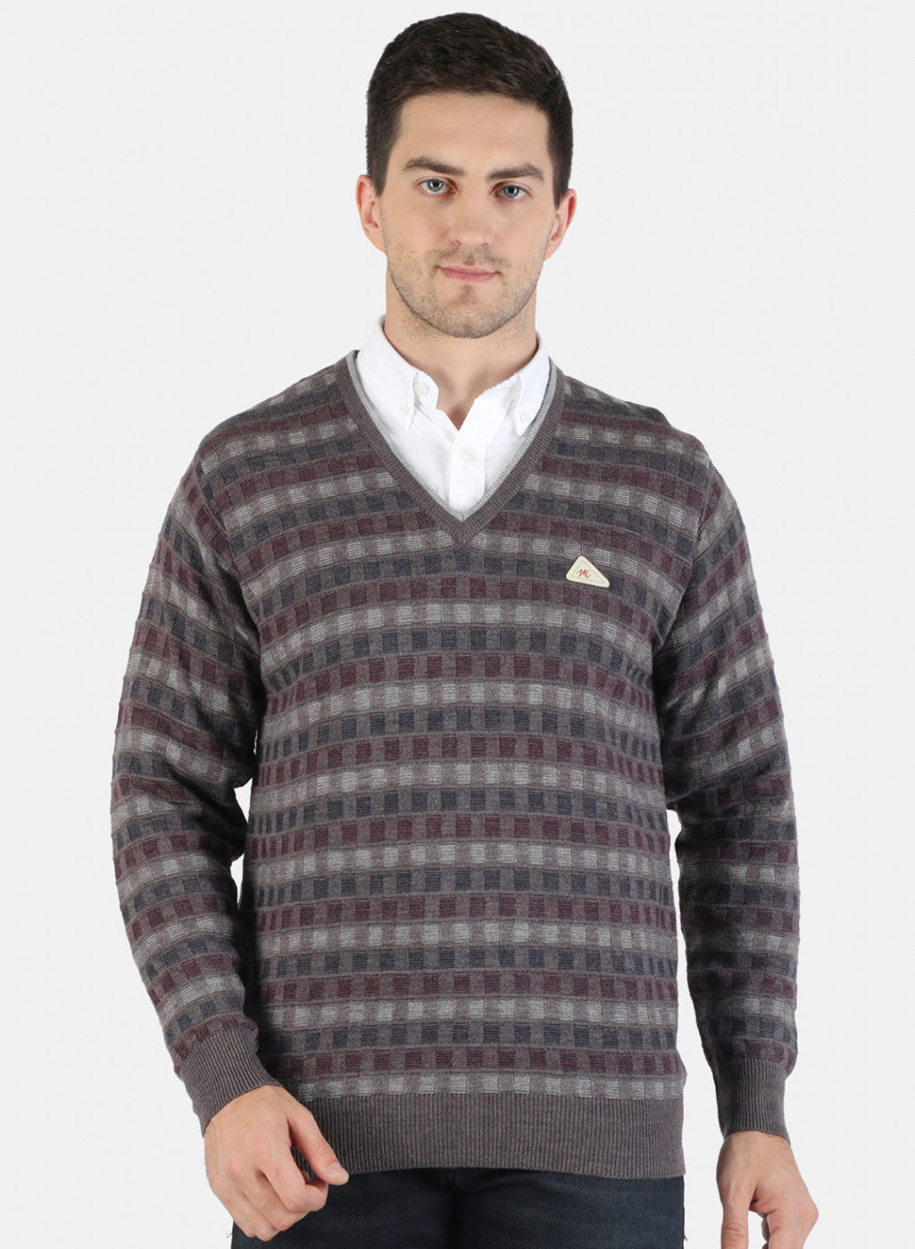 Men Brown Self Pullover