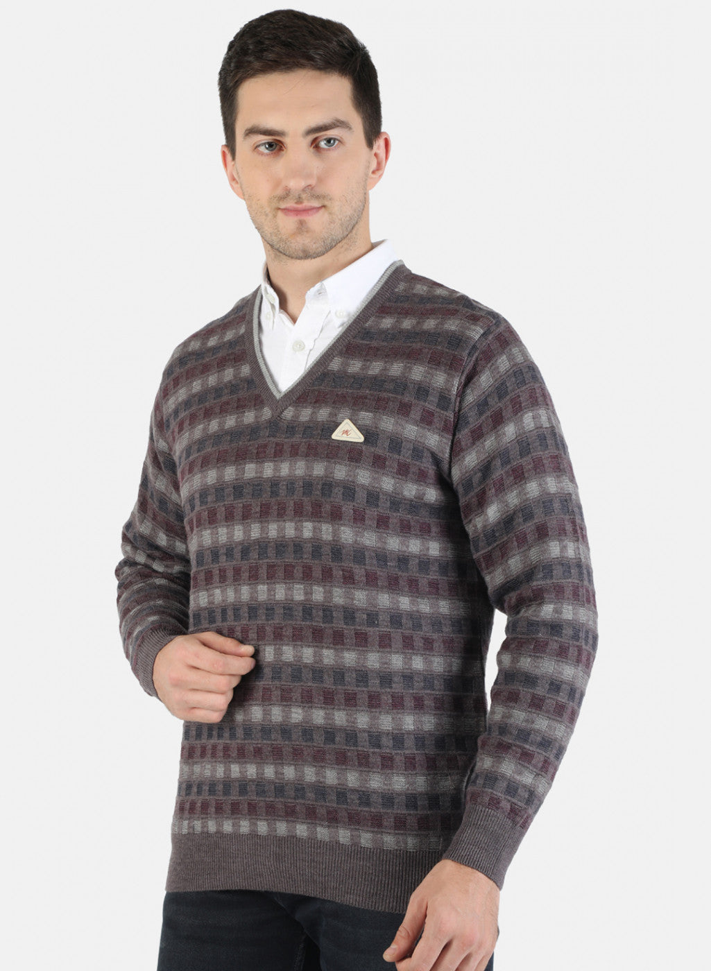 Men Brown Self Pullover