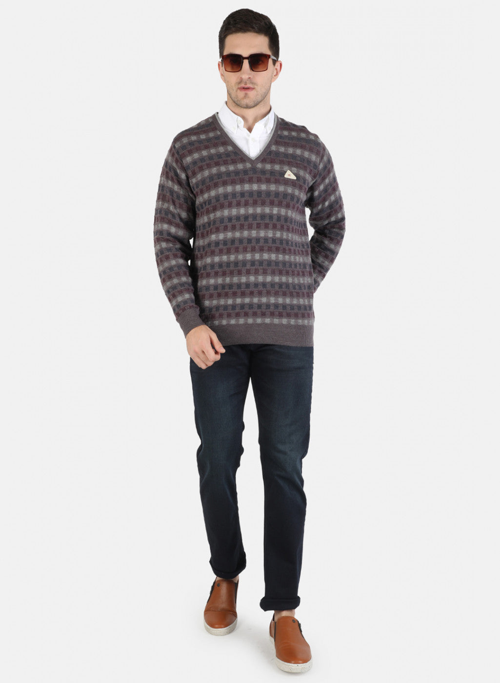 Men Brown Self Pullover