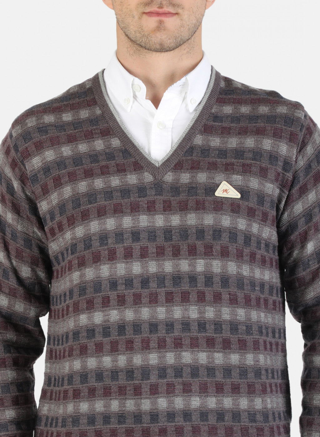 Men Brown Self Pullover