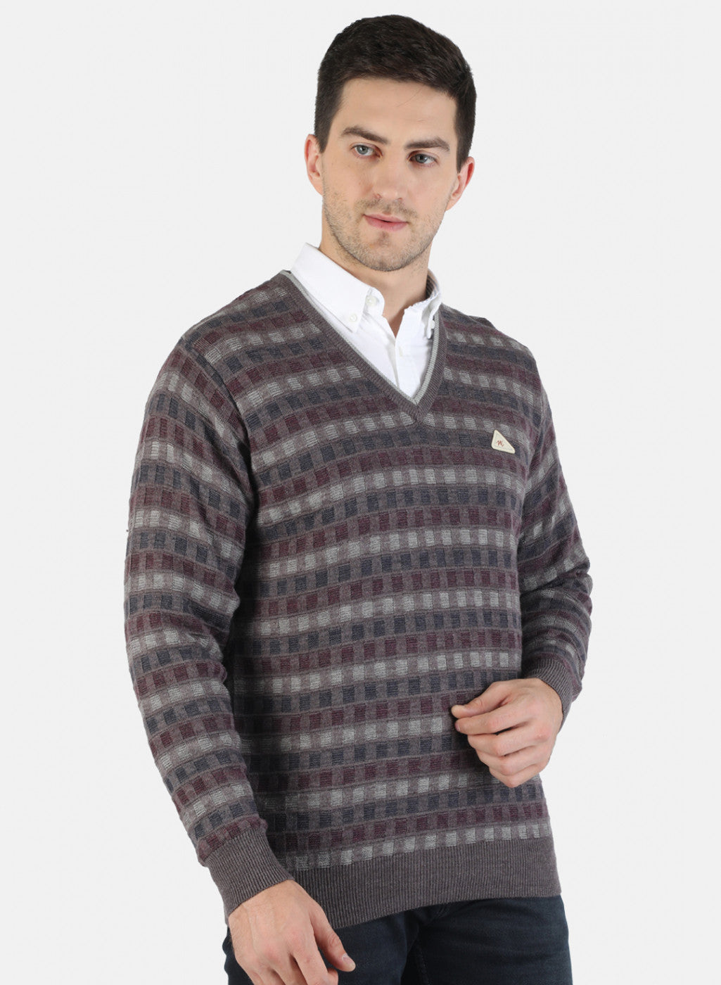 Men Brown Self Pullover