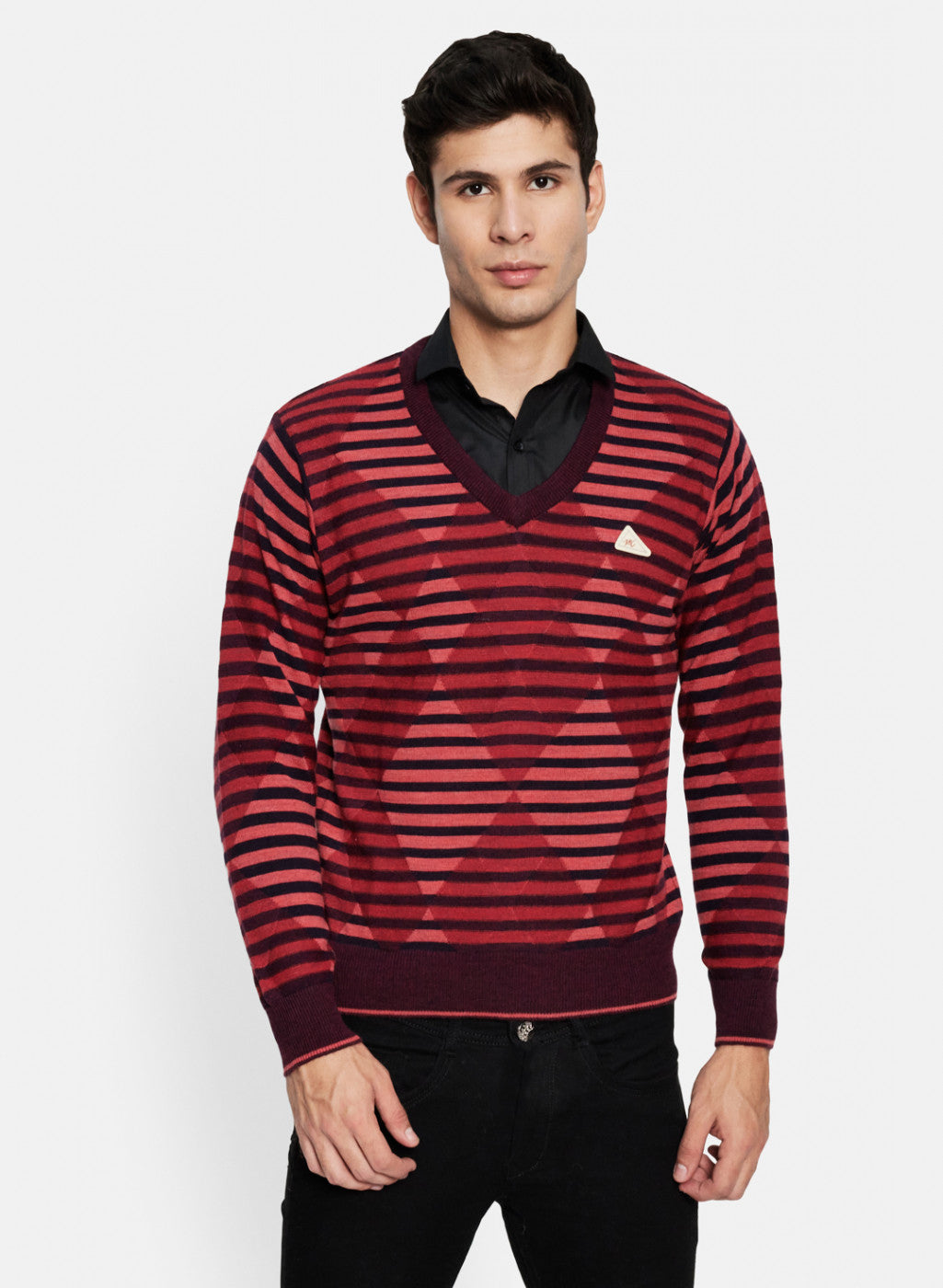 Men Brown & Pink Solid Pullover