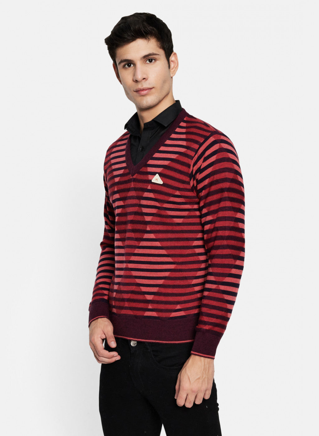 Men Brown & Pink Solid Pullover