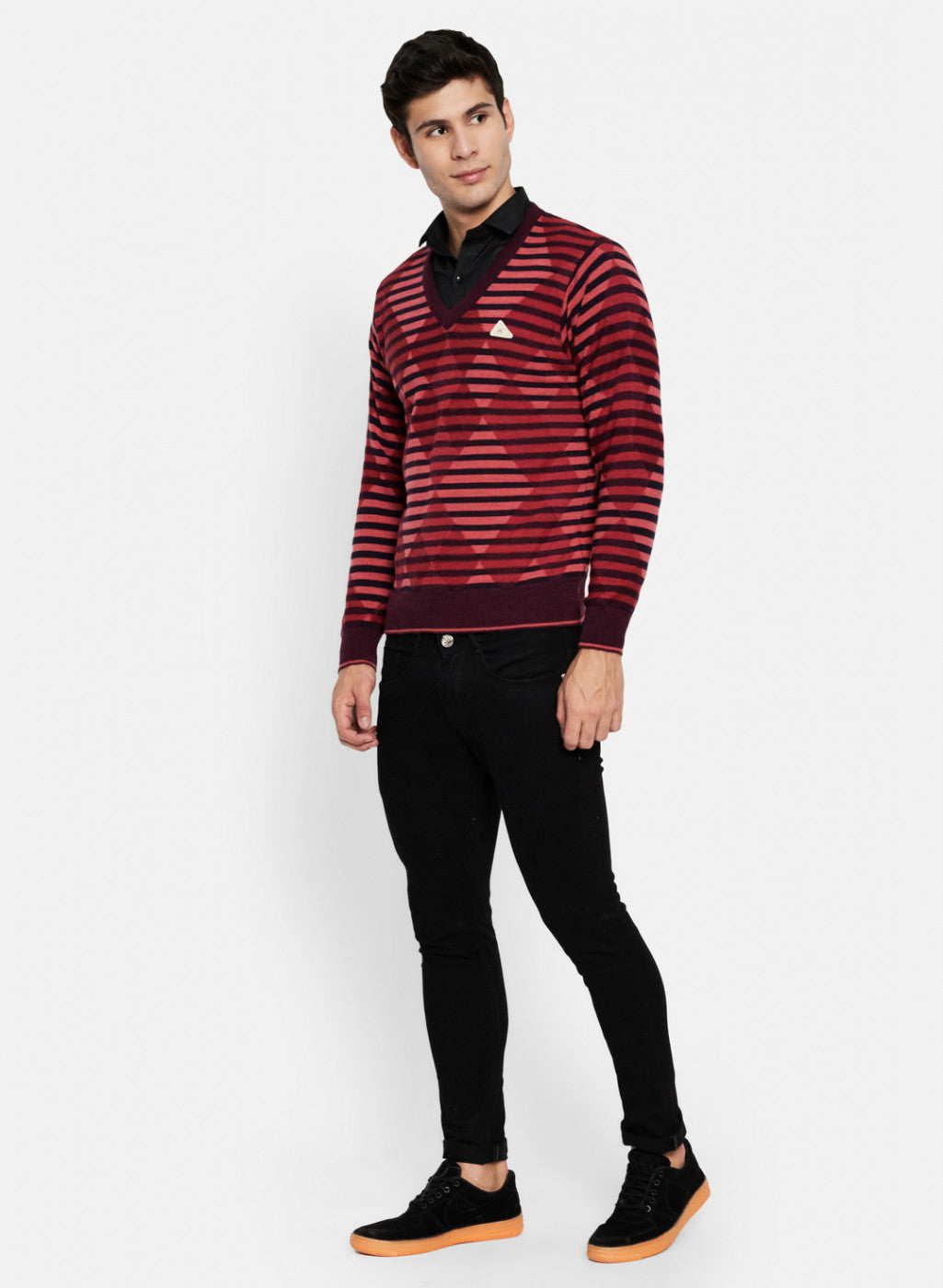 Men Brown & Pink Solid Pullover