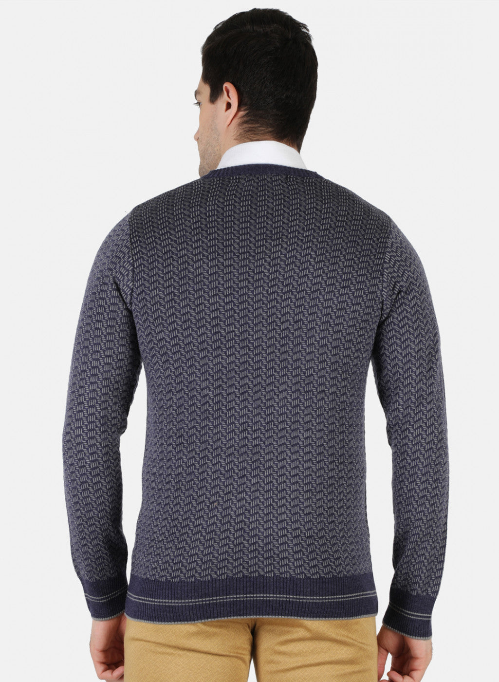 Men Blue Self Pullover