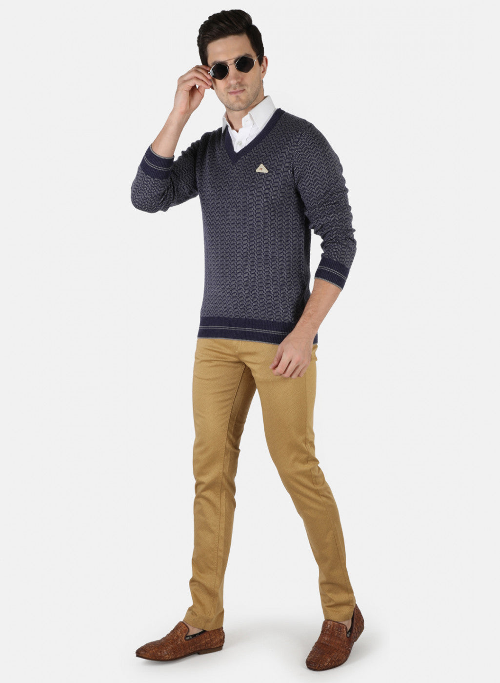 Men Blue Self Pullover