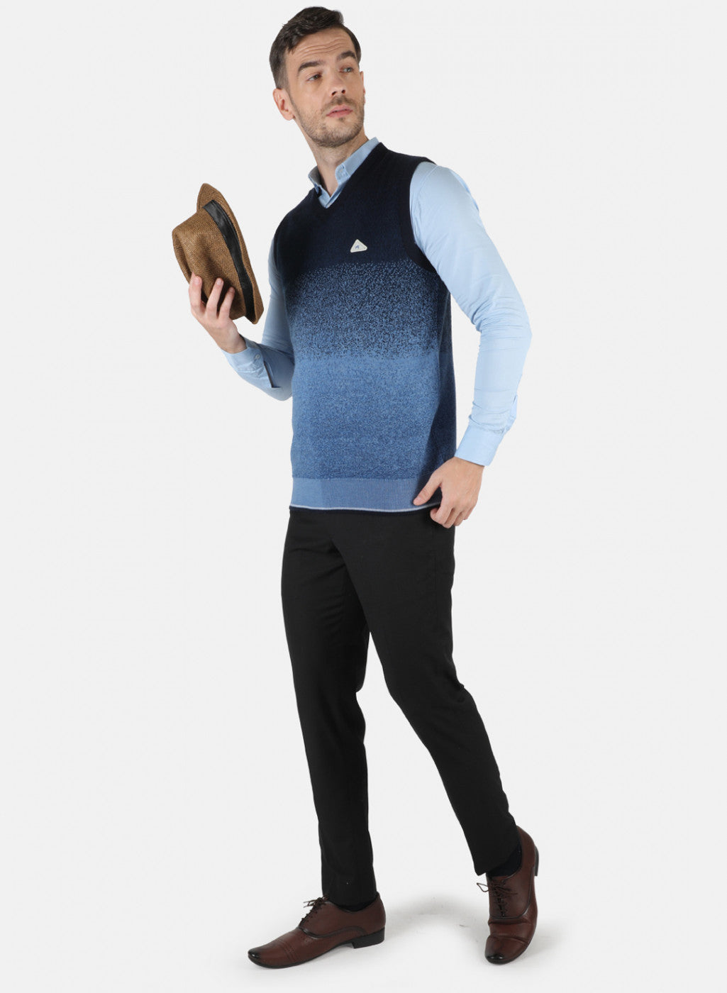 Men Blue Self Design Sweater