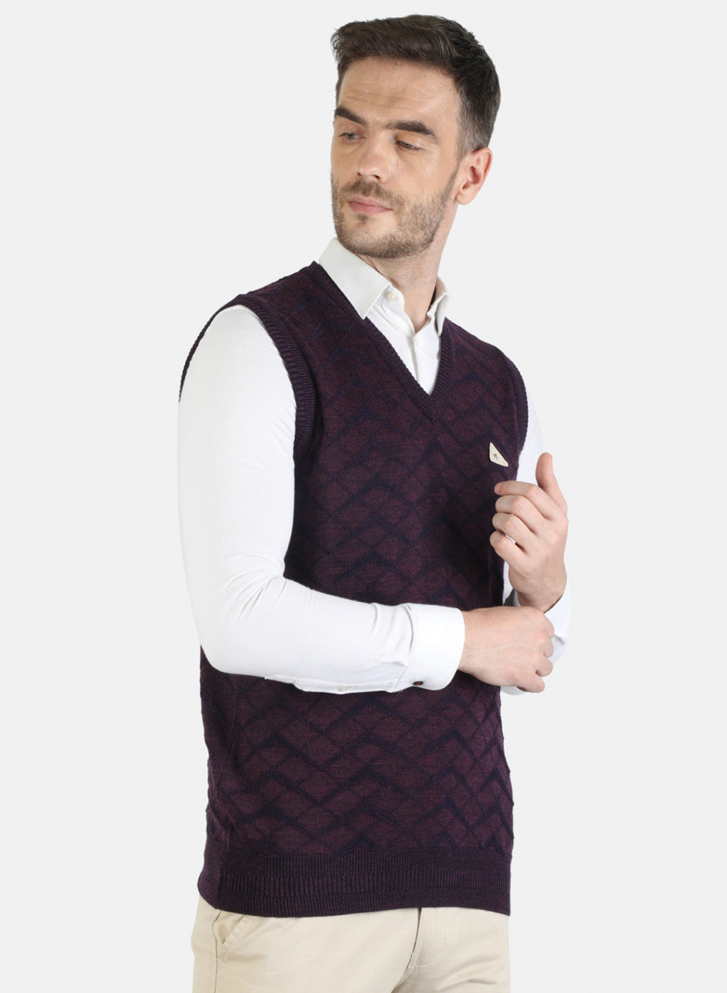 Men Purple Self Sweater