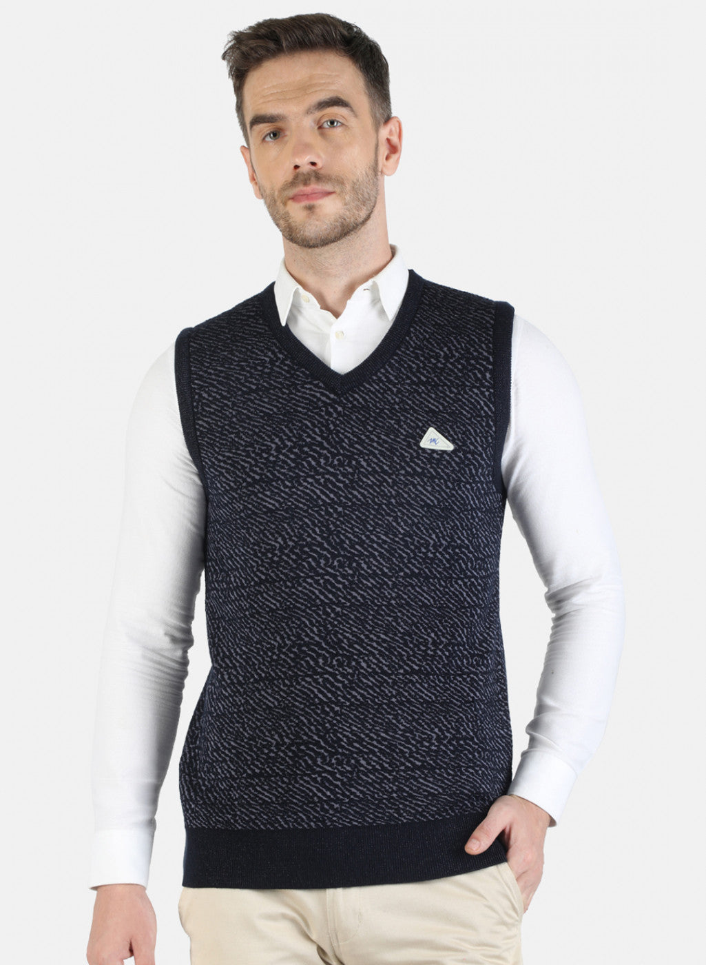 Men NAvy Blue Self Sweater