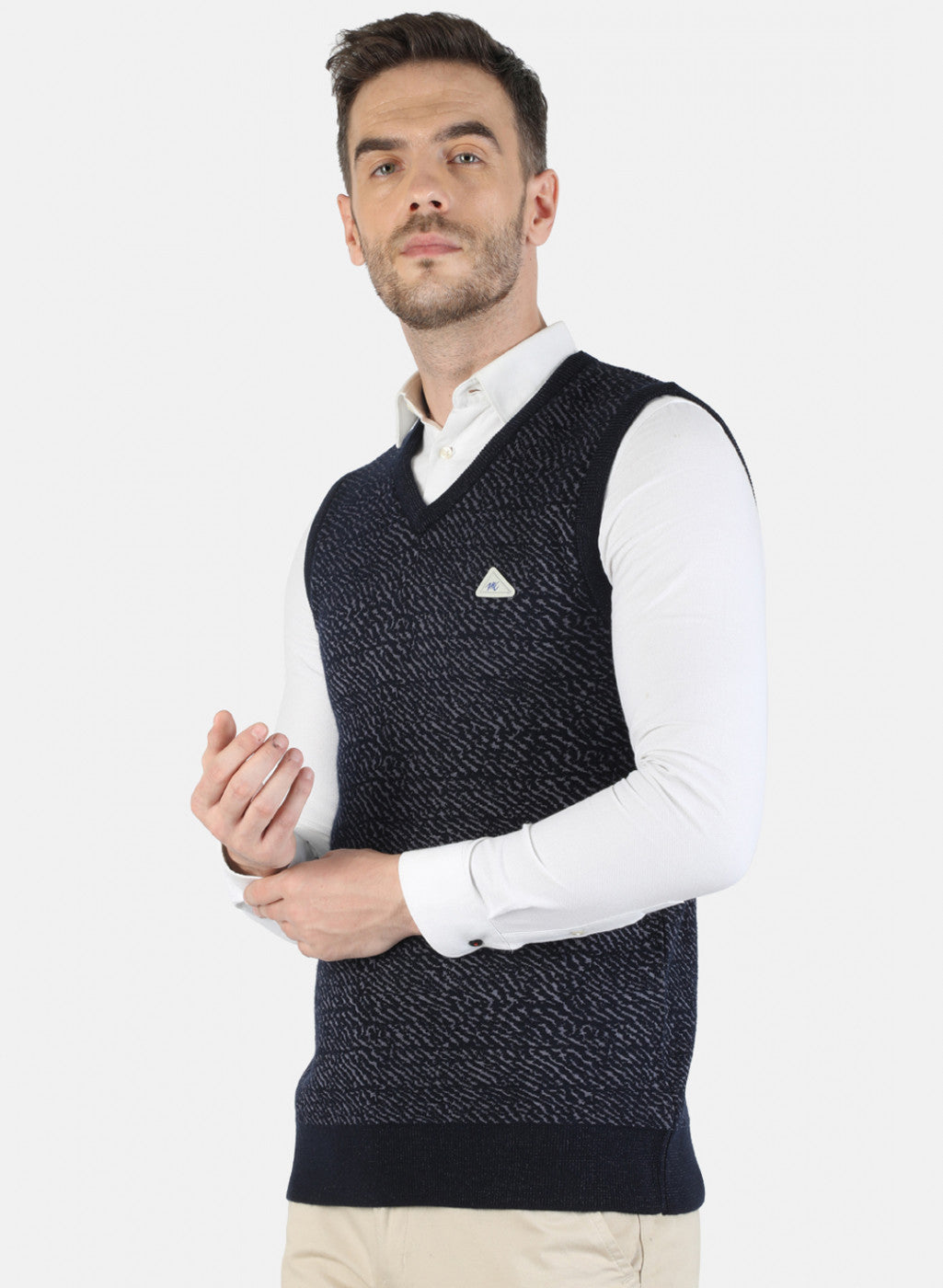 Men NAvy Blue Self Sweater