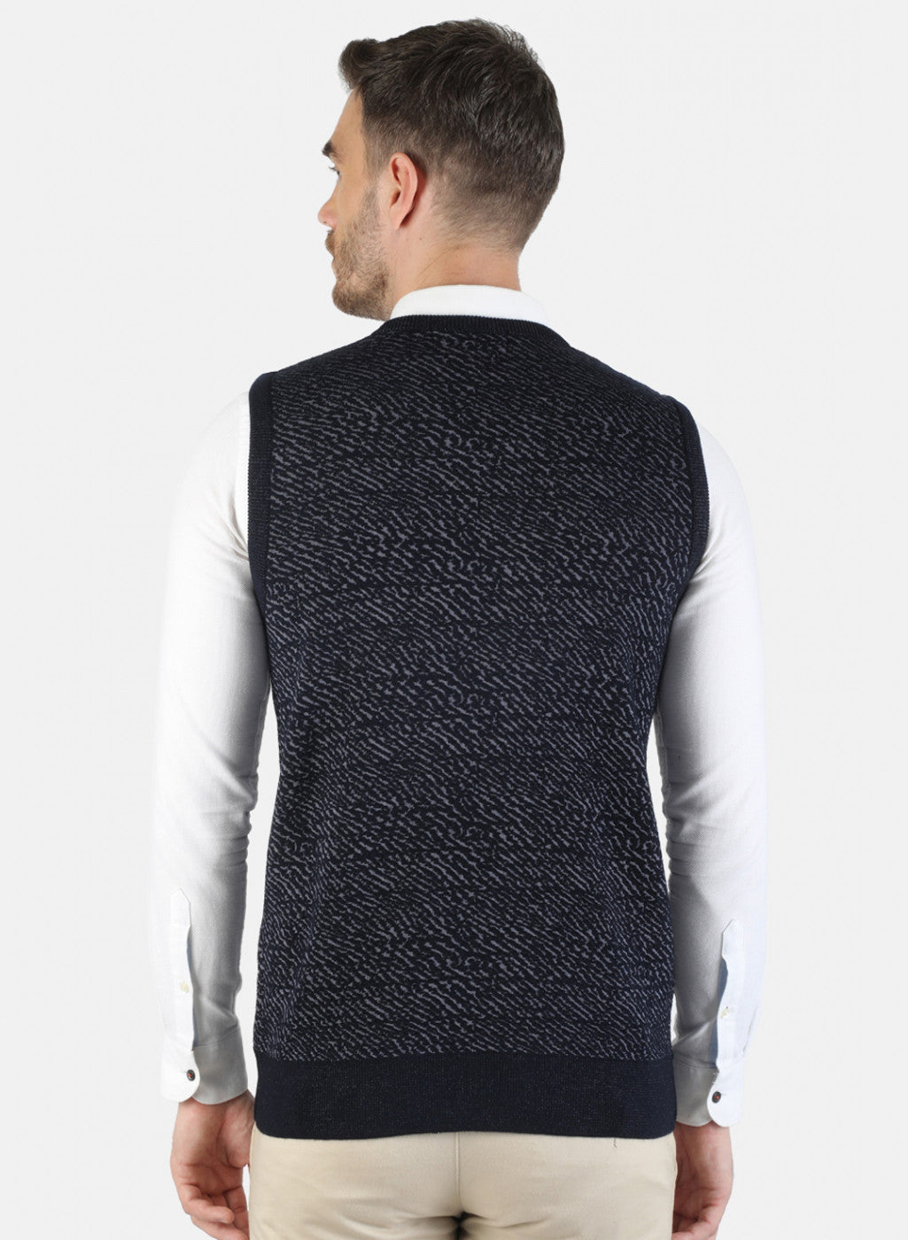 Men NAvy Blue Self Sweater