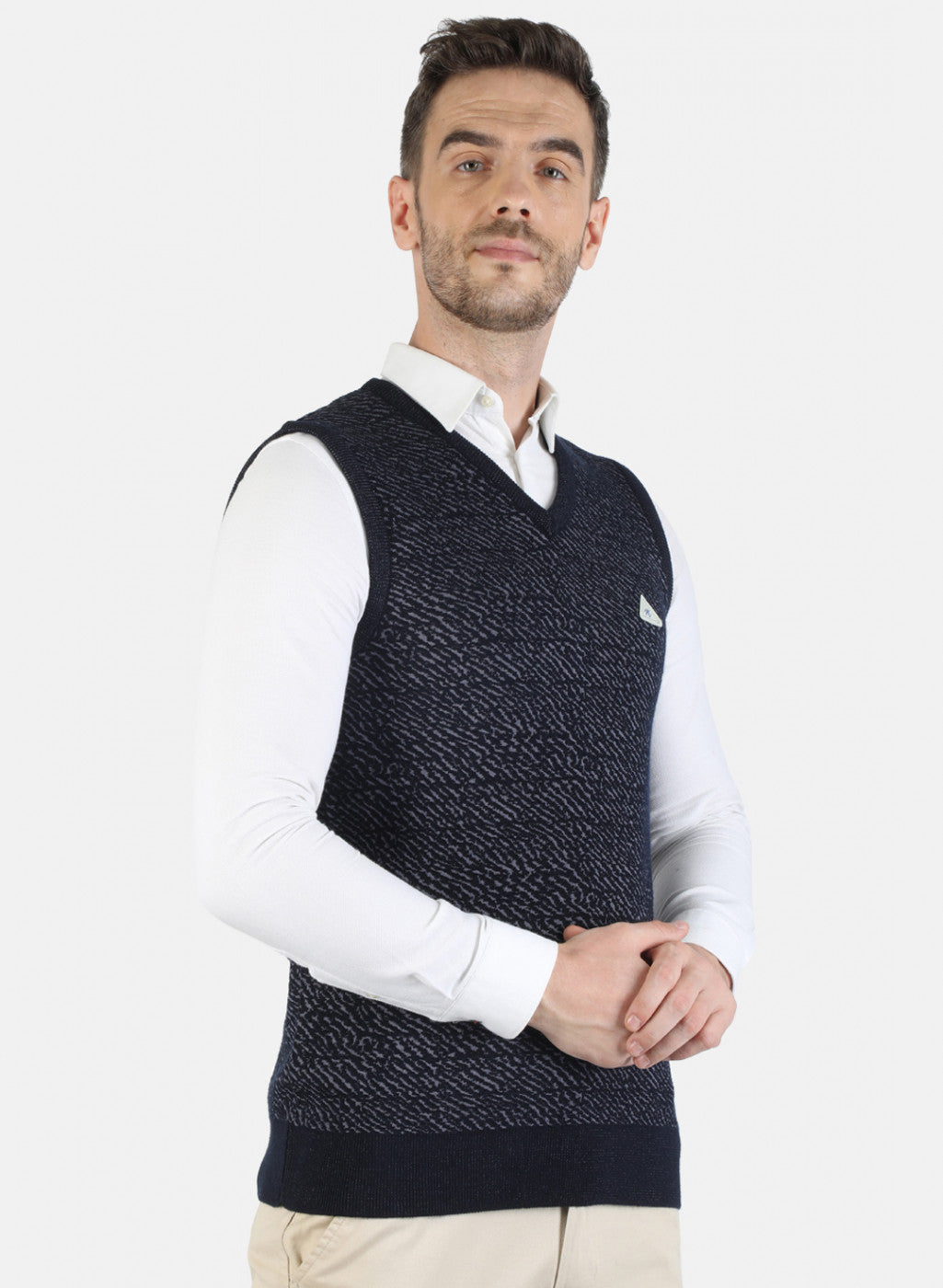 Men NAvy Blue Self Sweater