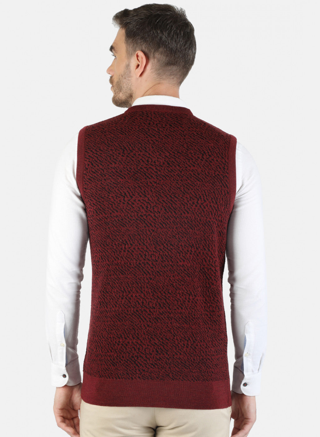 Men Maroon Self Sweater