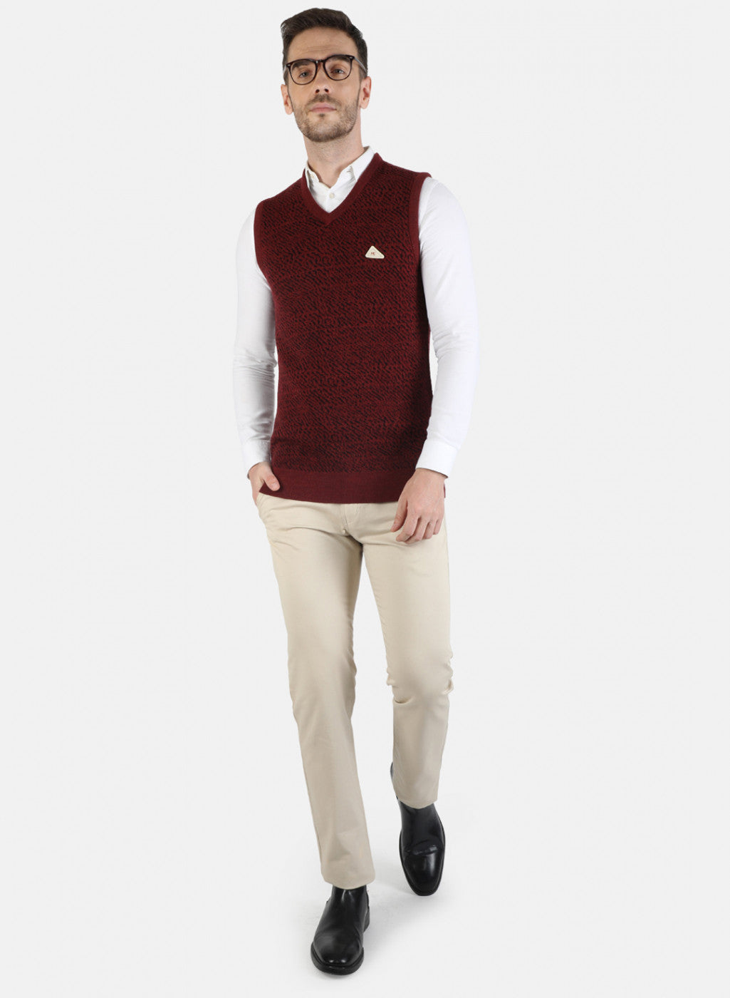 Men Maroon Self Sweater