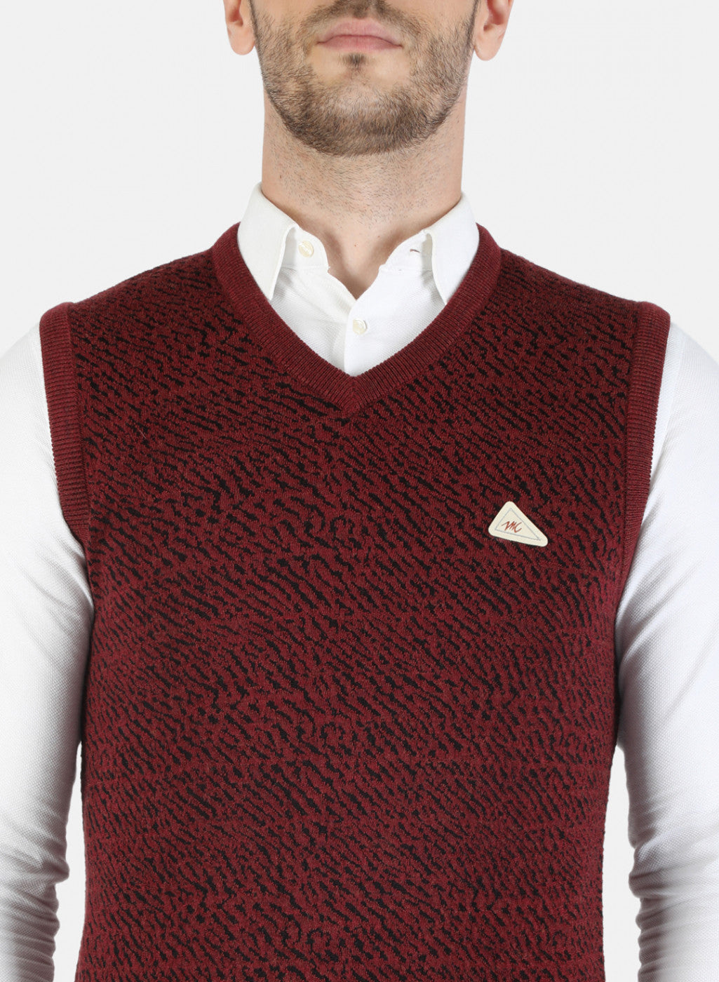 Men Maroon Self Sweater