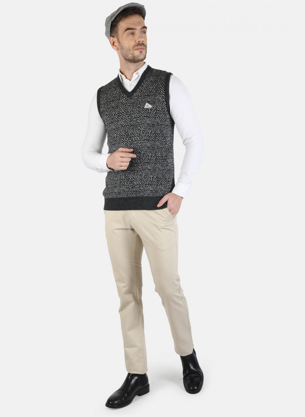 Men Grey Self Sweater