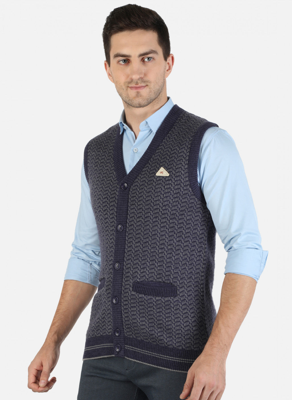 Men Blue Self Cardigan