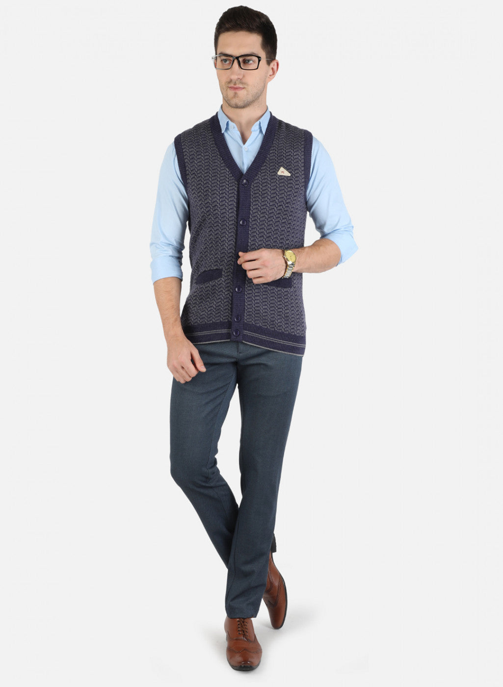 Men Blue Self Cardigan