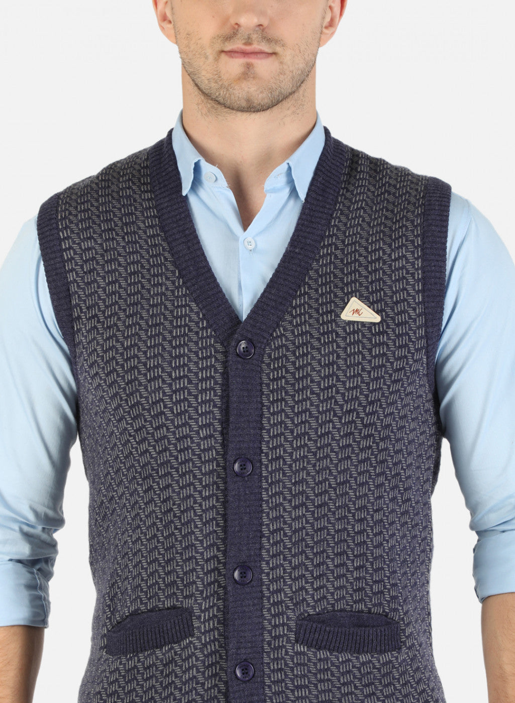 Men Blue Self Cardigan