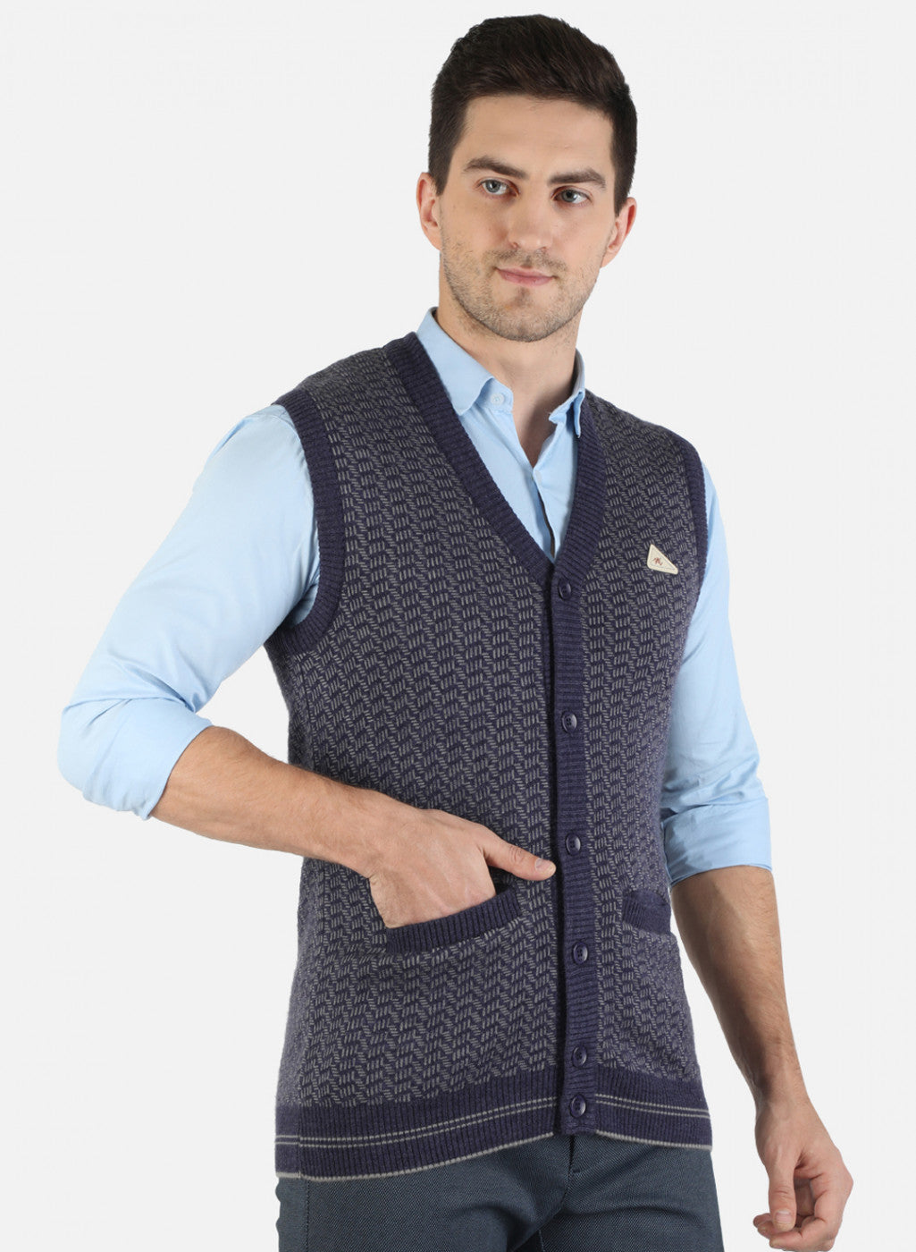 Men Blue Self Cardigan