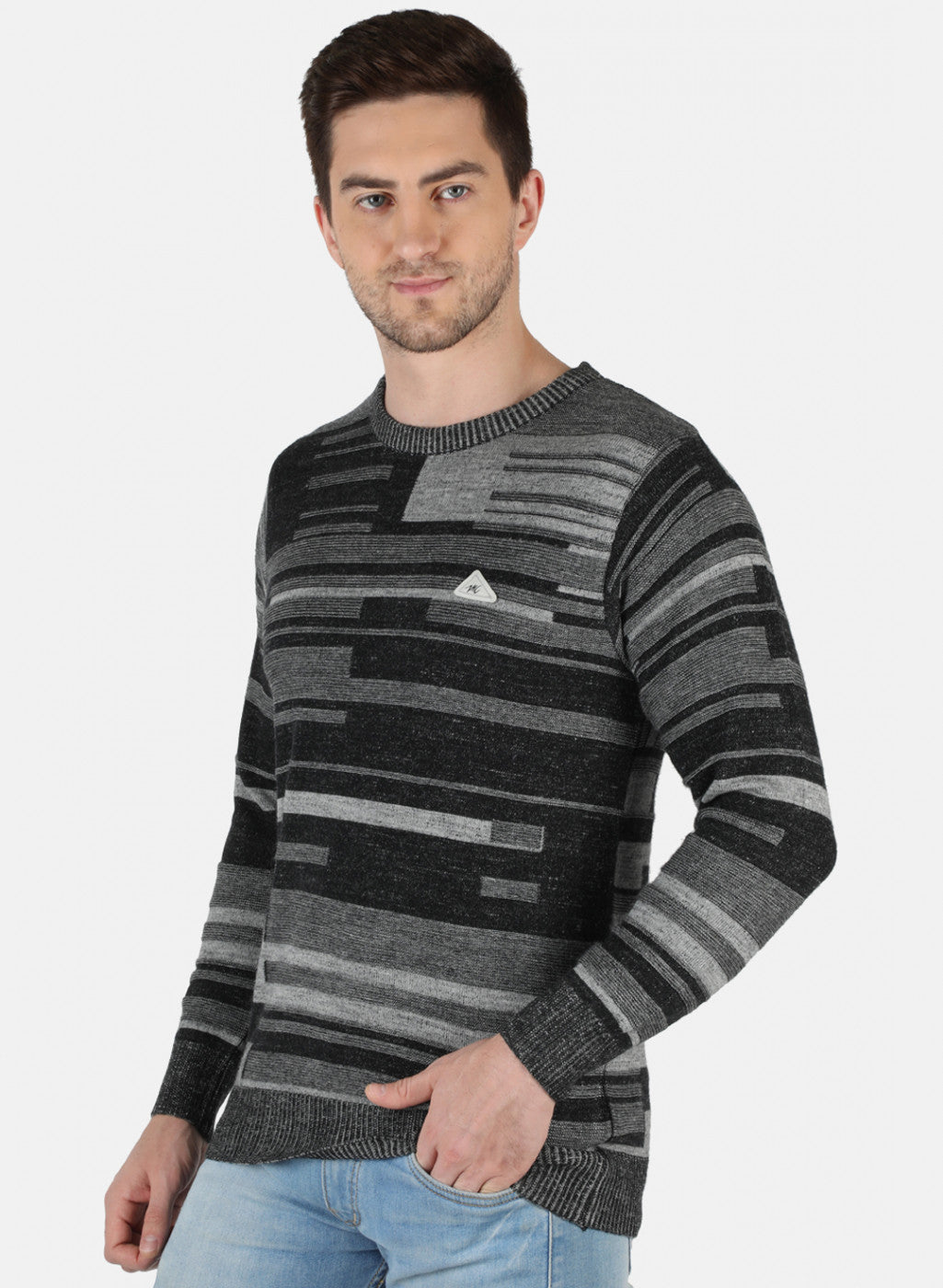 Men Grey Self Design Pullover