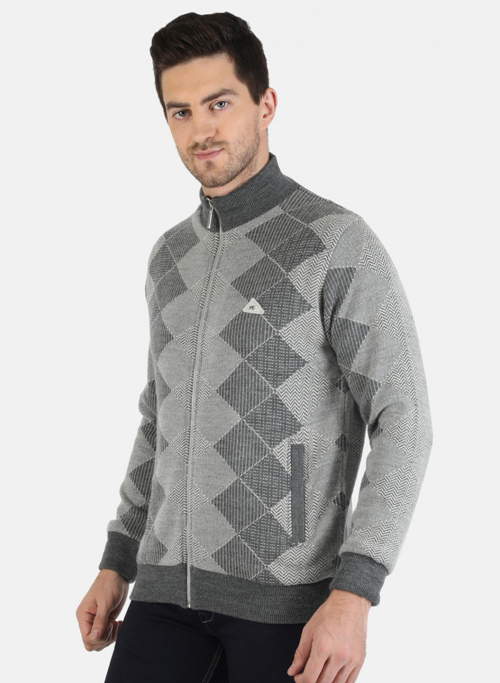 Men Grey Self Design Jacket