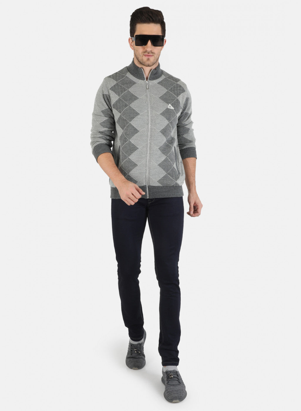 Men Grey Self Design Jacket