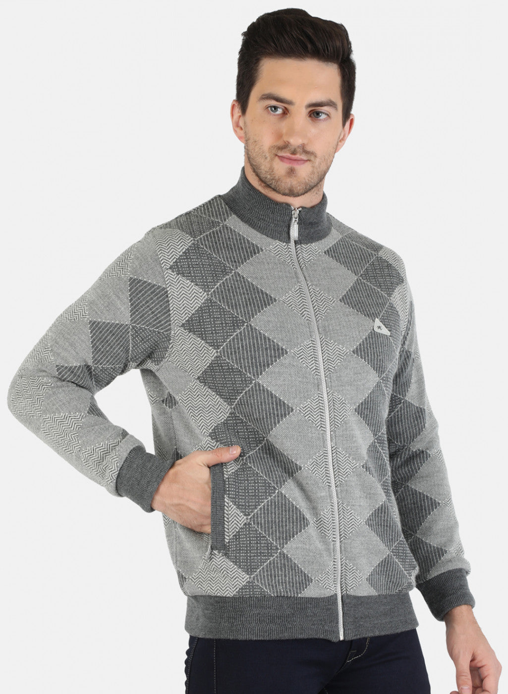 Men Grey Self Design Jacket