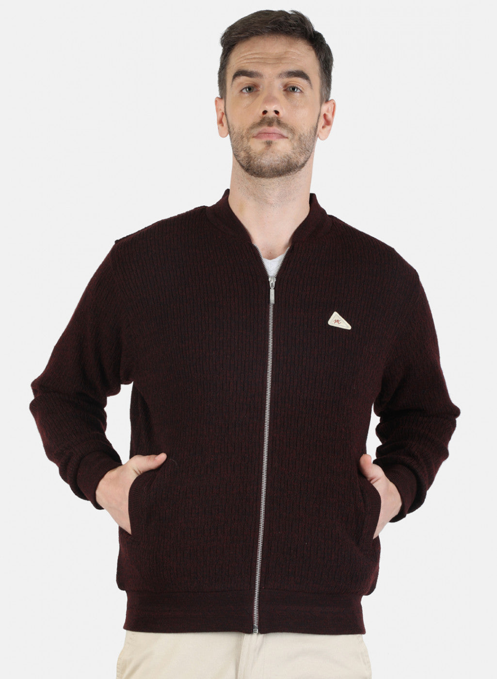 Men Maroon Self Jacket