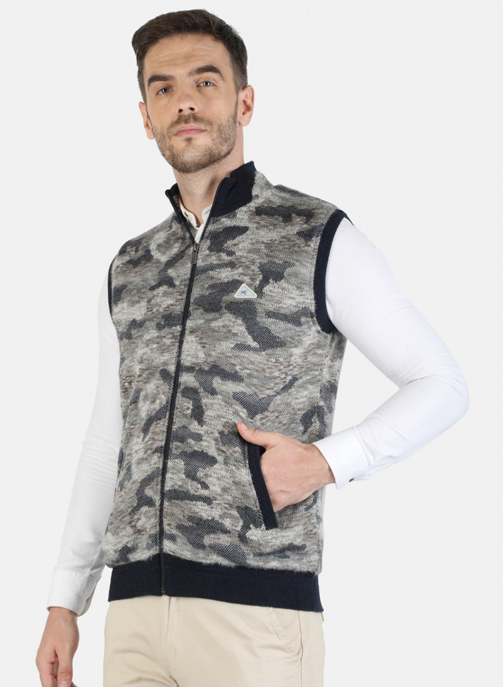 Men NAvy Blue Self Jacket