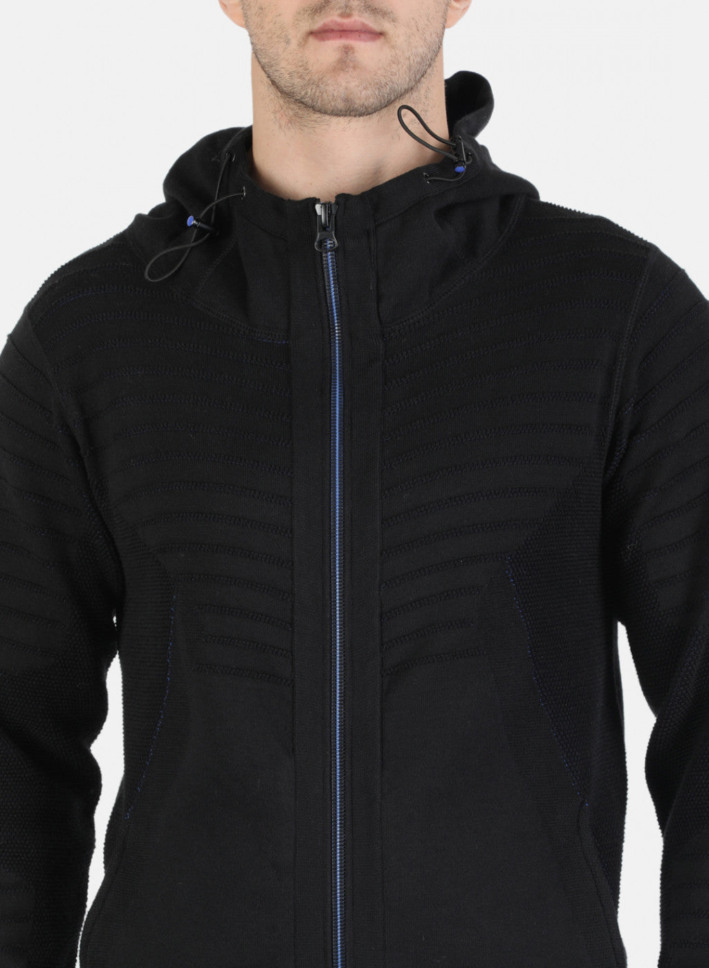 Men NAvy Blue Self Pullover
