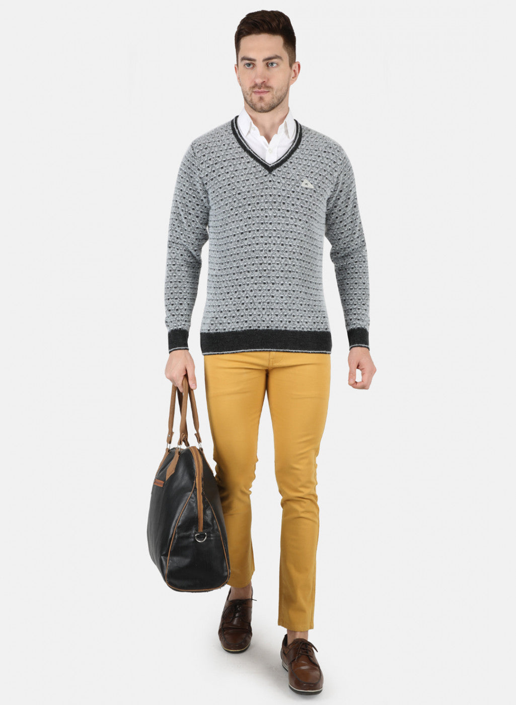 Men Grey Self Design Pullover