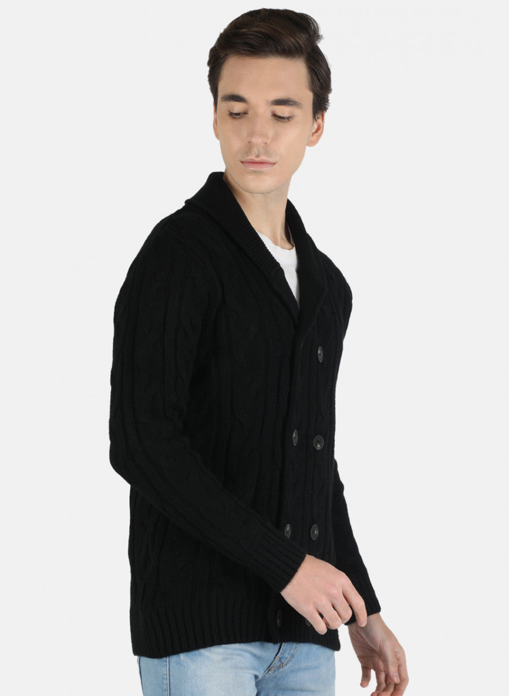 Men Black Self Design Cardigan