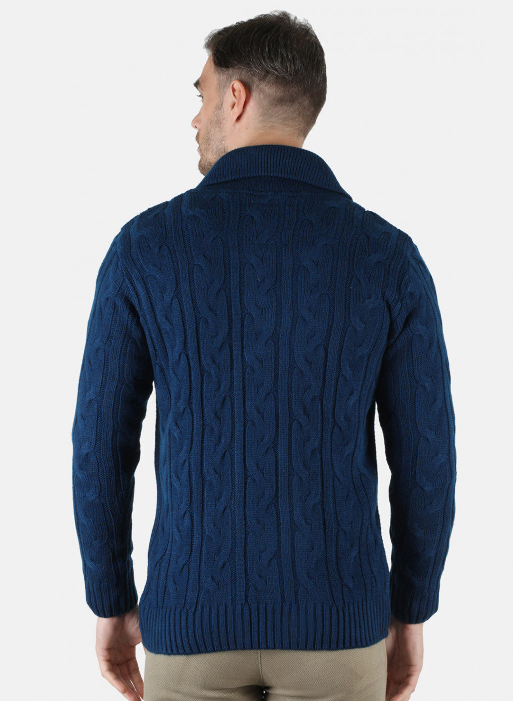 Men Blue Self Design Cardigan