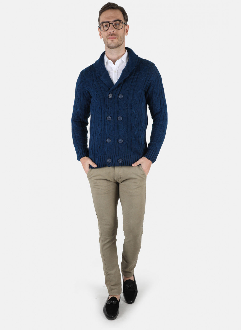 Men Blue Self Design Cardigan