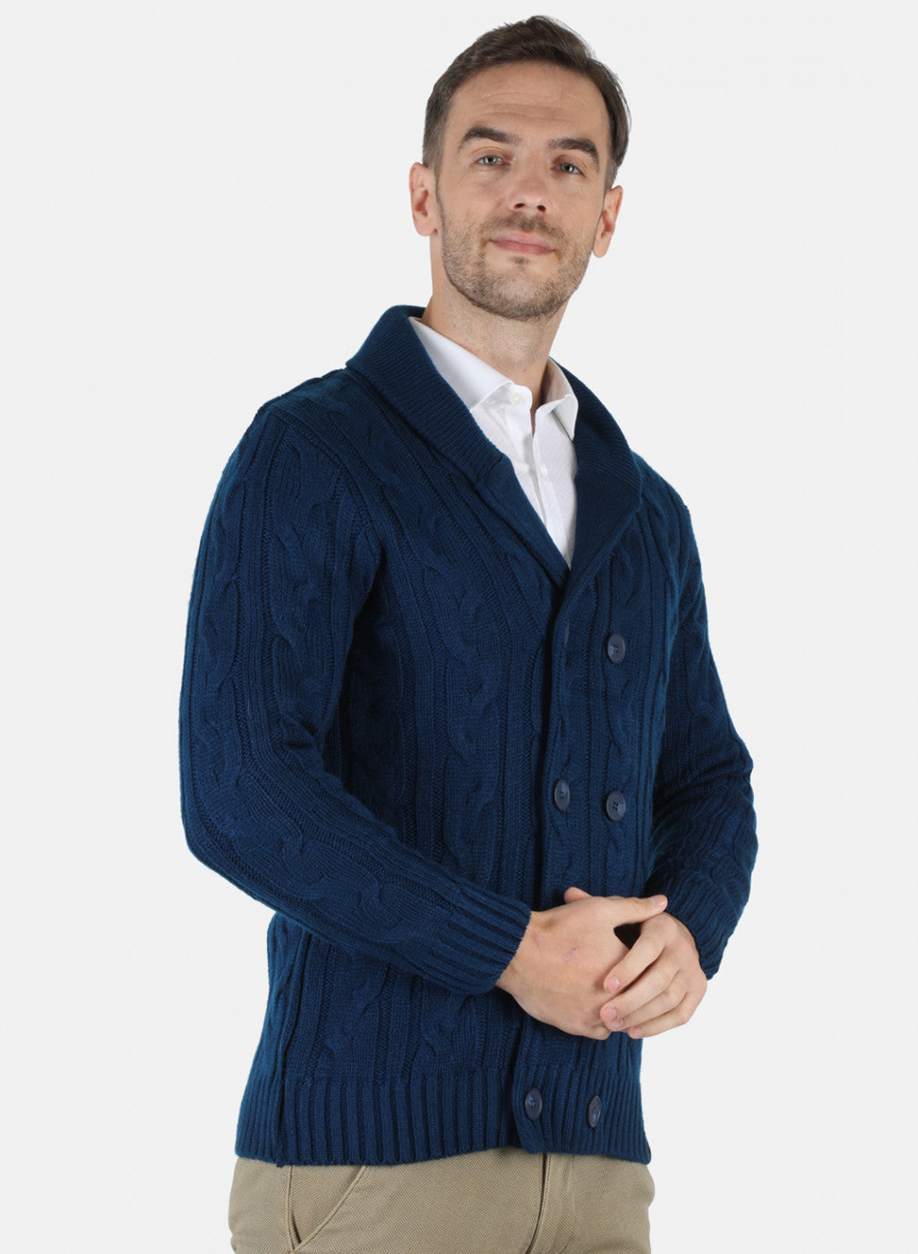 Men Blue Self Design Cardigan