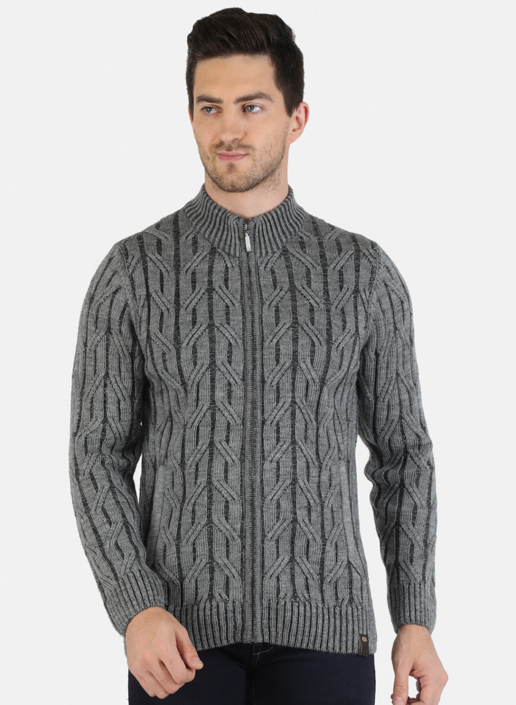 Men Grey Self Design Pullover