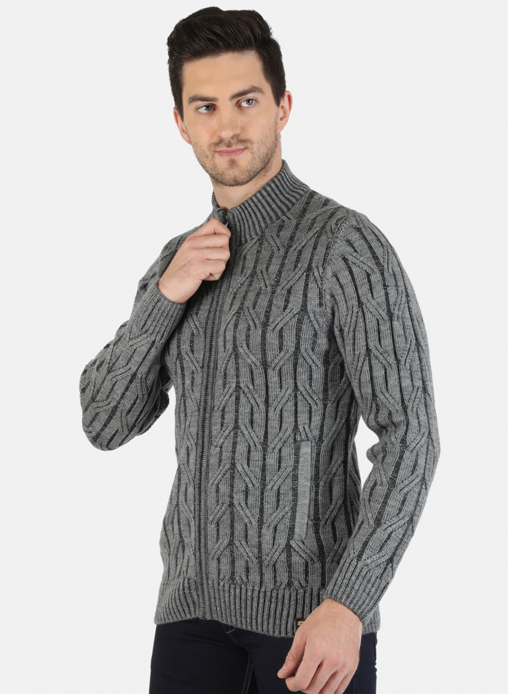Men Grey Self Design Pullover