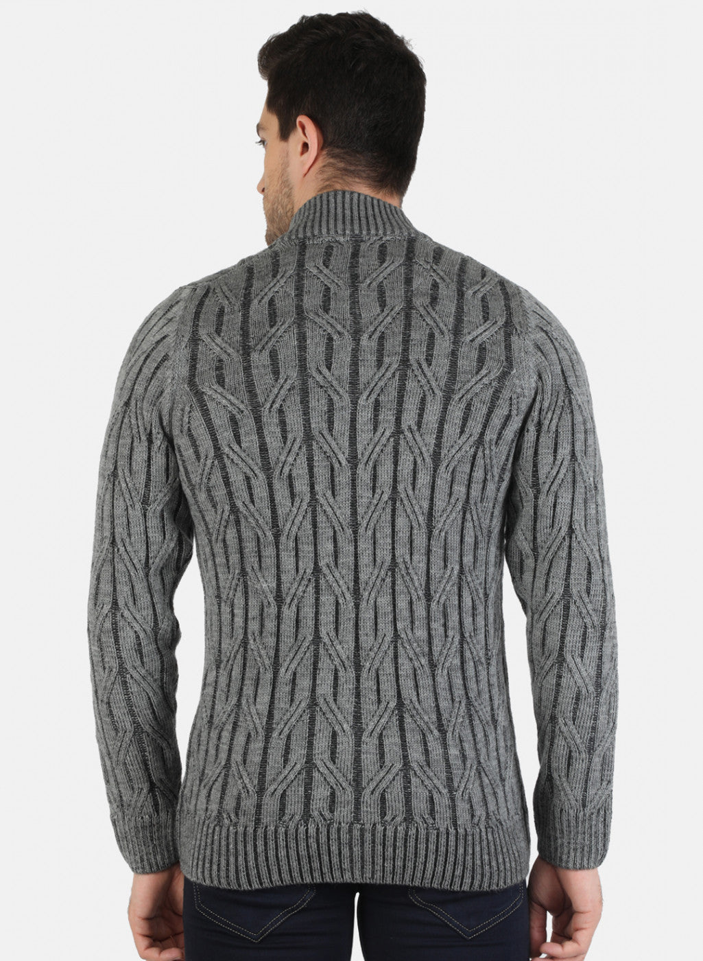 Men Grey Self Design Pullover