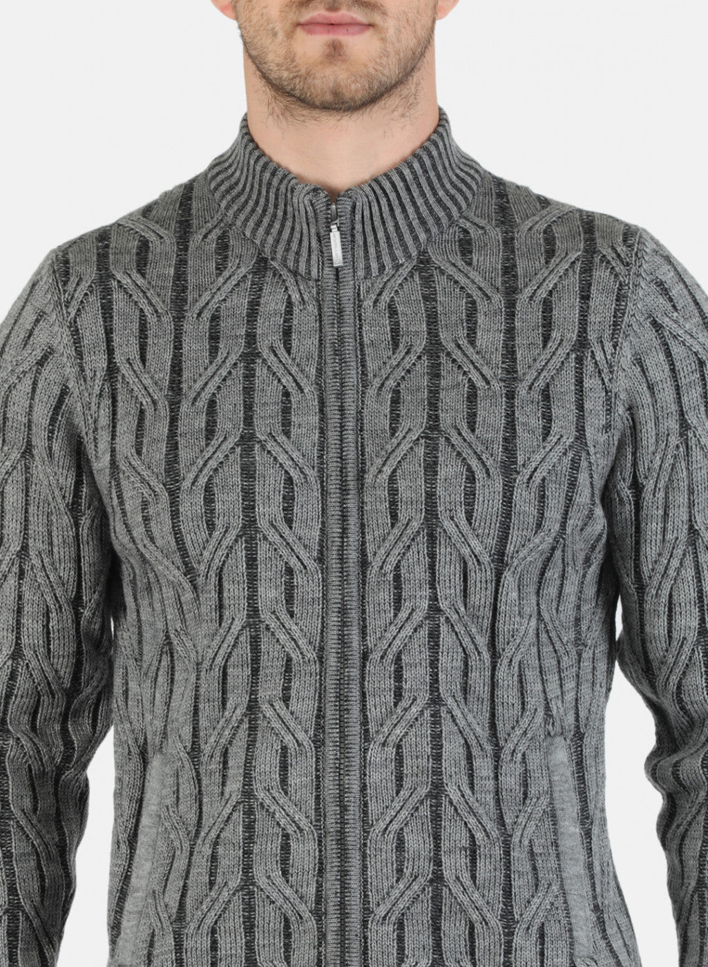 Men Grey Self Design Pullover