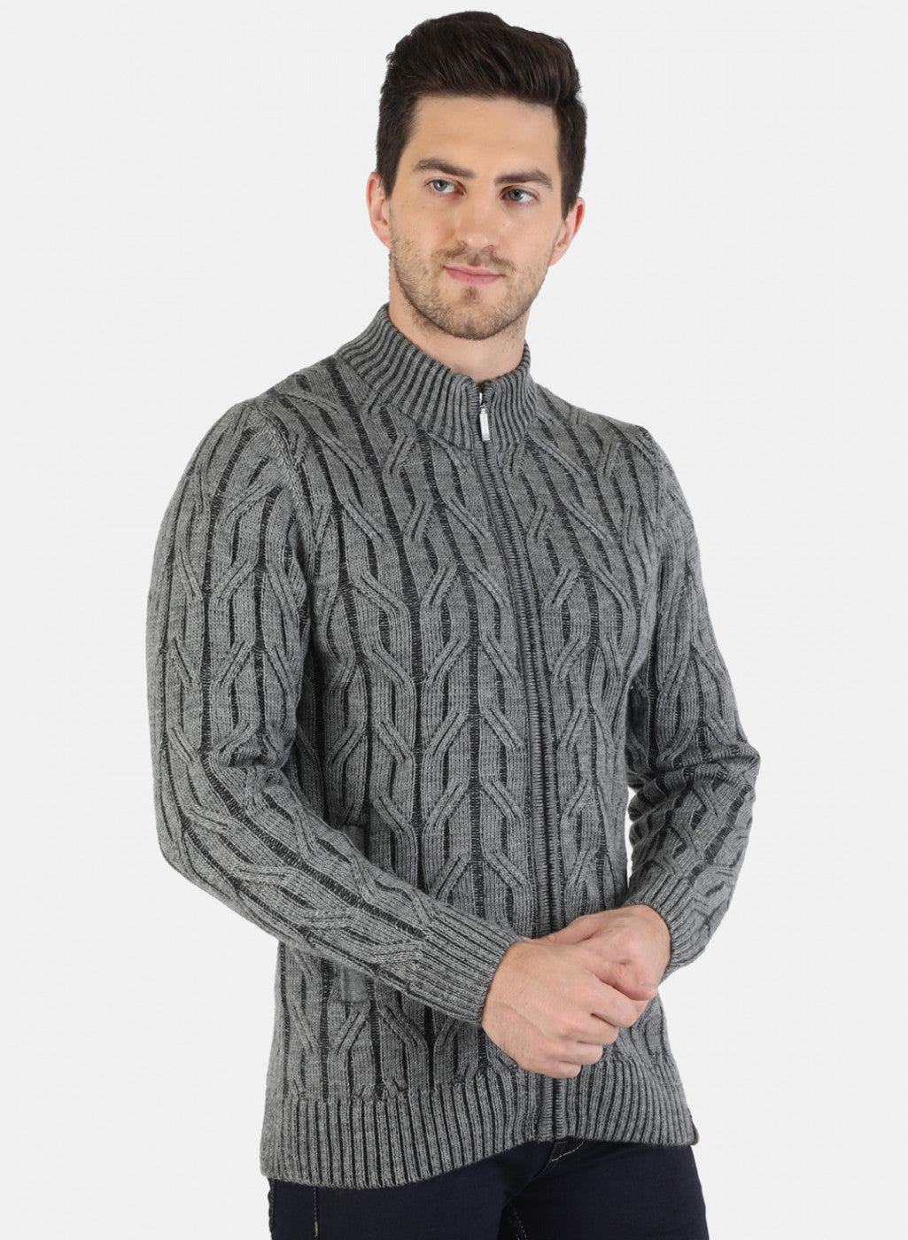 Men Grey Self Design Pullover