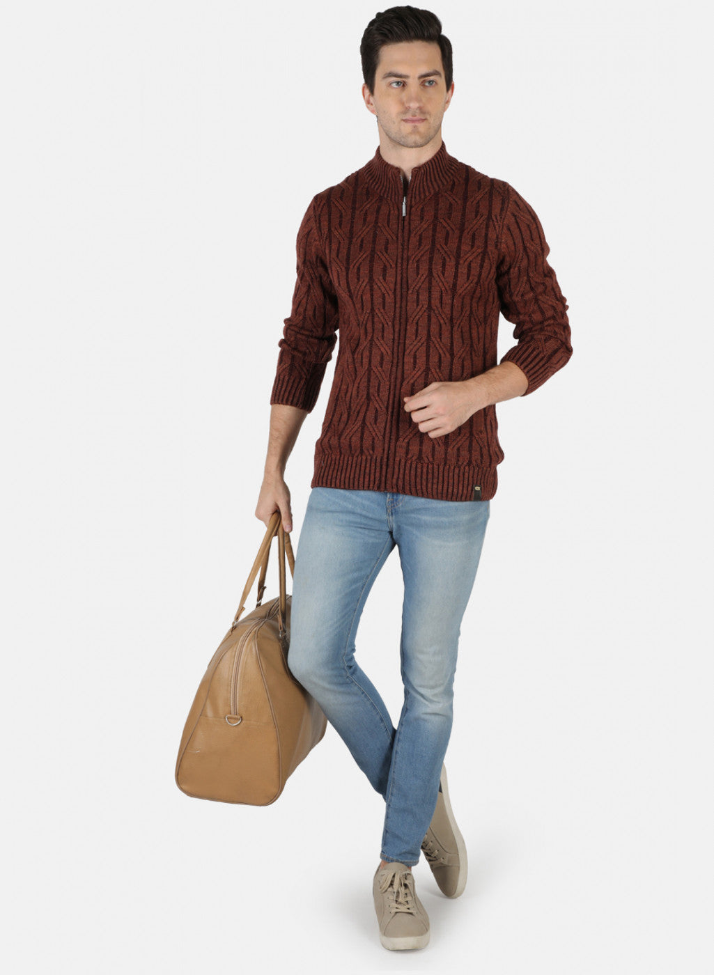 Men Orange Self Pullover