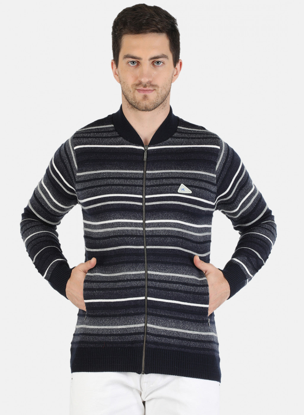 Men NAvy Blue Self Design Pullover