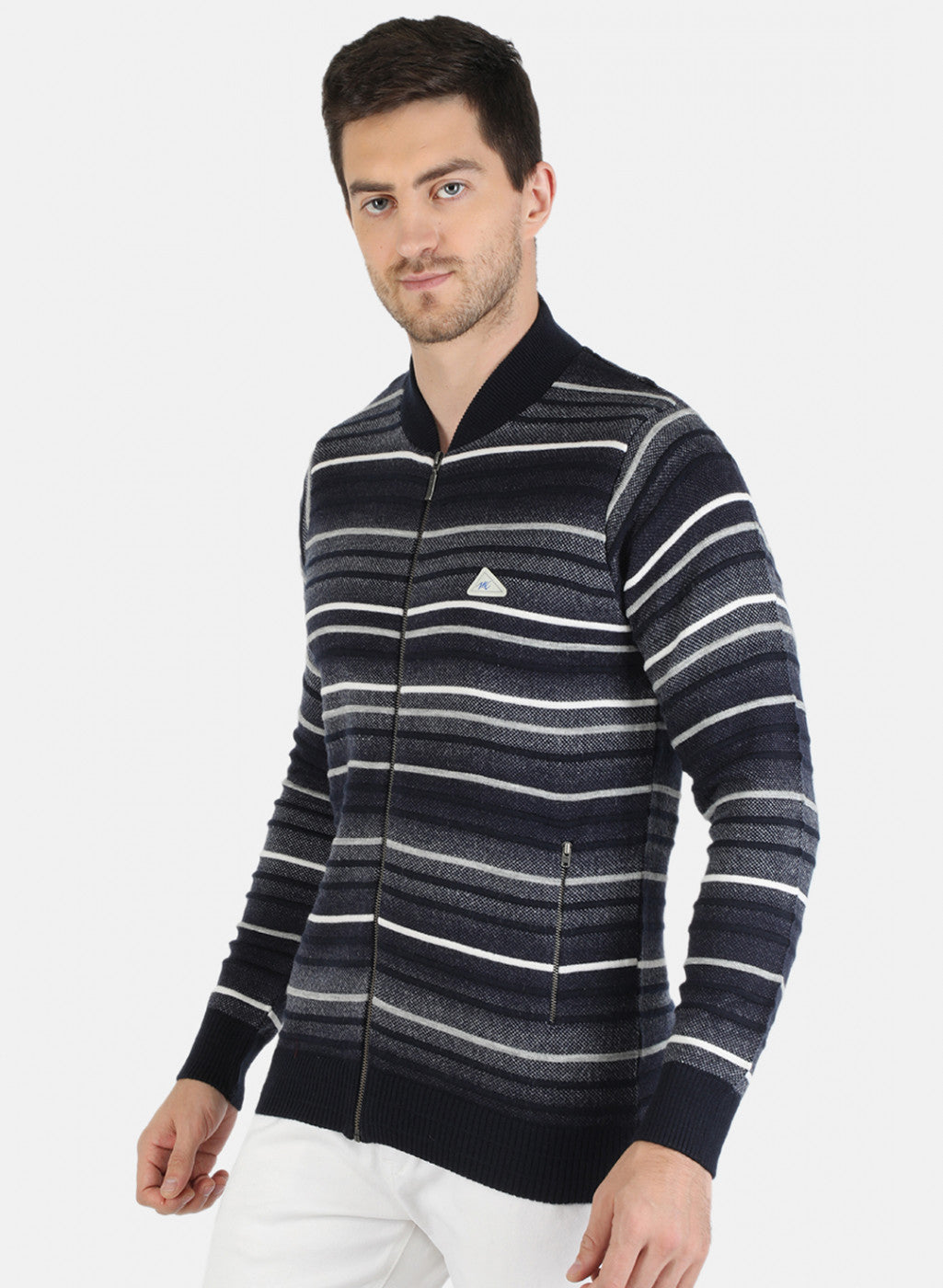 Men NAvy Blue Self Design Pullover