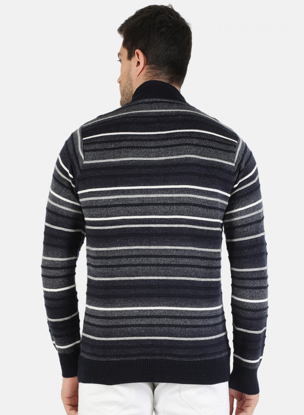 Men NAvy Blue Self Design Pullover