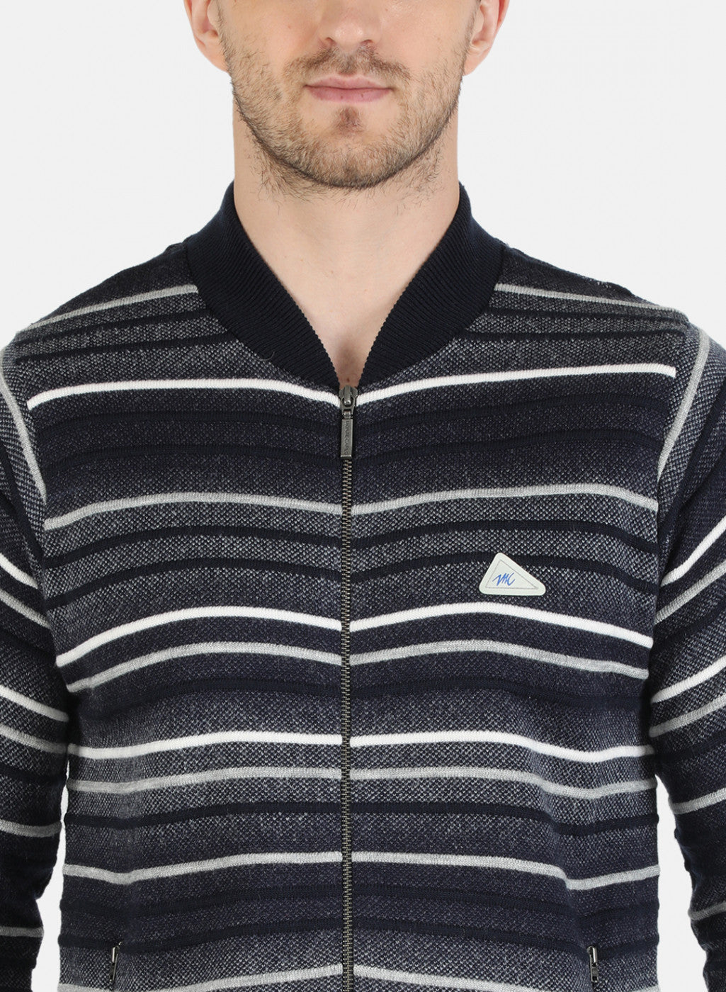 Men NAvy Blue Self Design Pullover