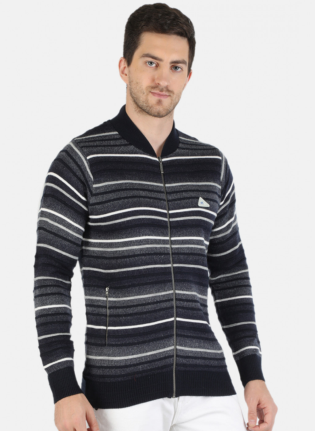 Men NAvy Blue Self Design Pullover
