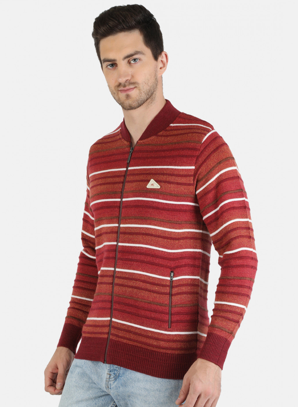 Men Red Self Design Pullover